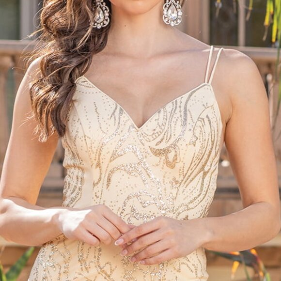 New Sequins Embellished Sheath Elegant Dress w/ Lace Up Back & Leg Slit DQ 4302 - Picture 8 of 9